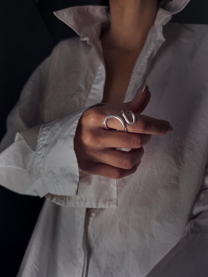 Curvy statement sterling silver 925 ring minimalist jewelry - KathyRossJewelry