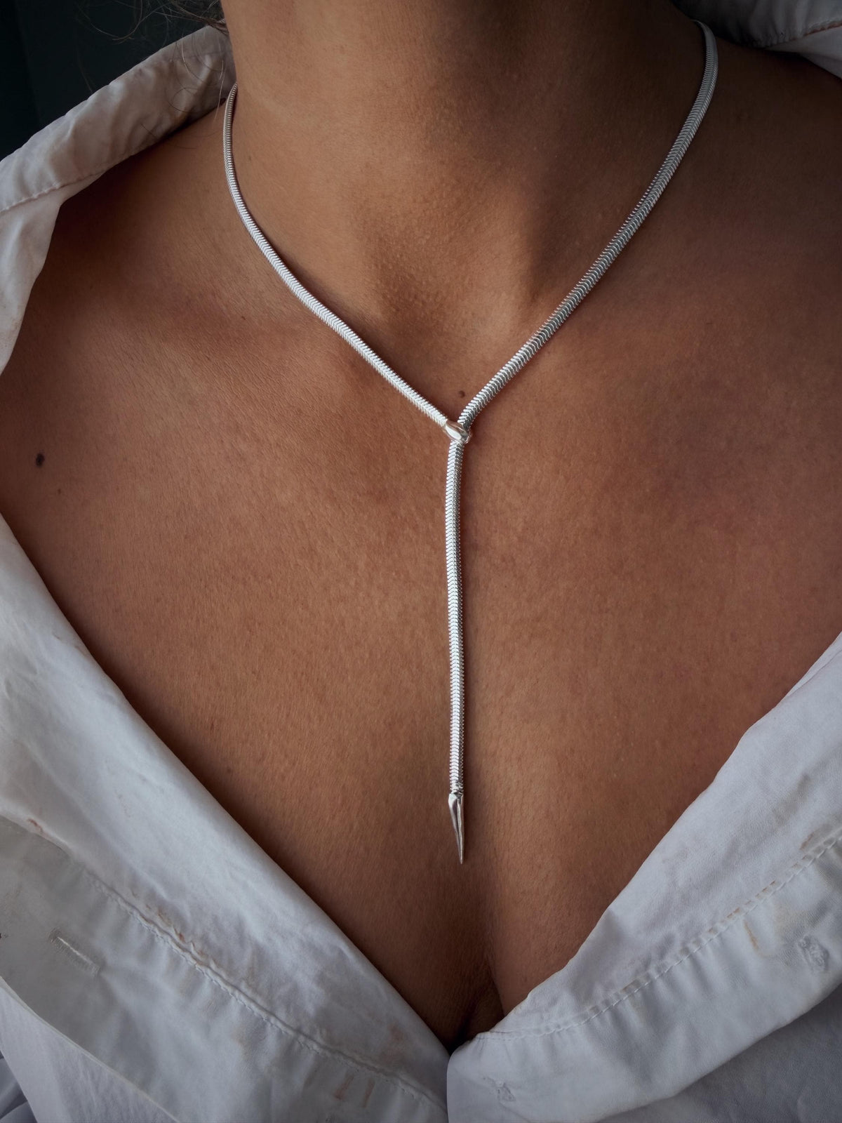 Long silver Lariat Necklace: Gold filled snake Chain - KathyRossJewelry