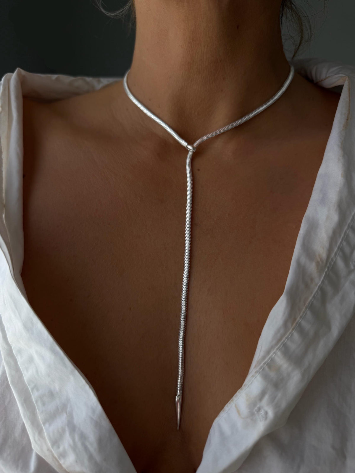 Snake chain necklace :18k gold filled on solid silver lariat serpent necklace - KathyRossJewelry