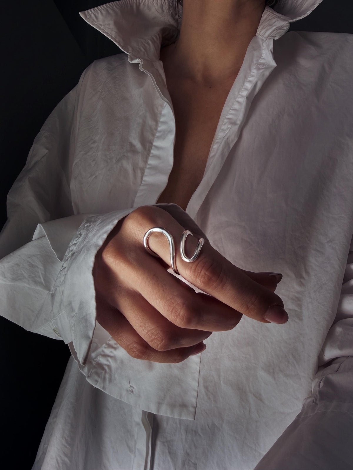 Curvy statement sterling silver 925 ring minimalist jewelry - KathyRossJewelry