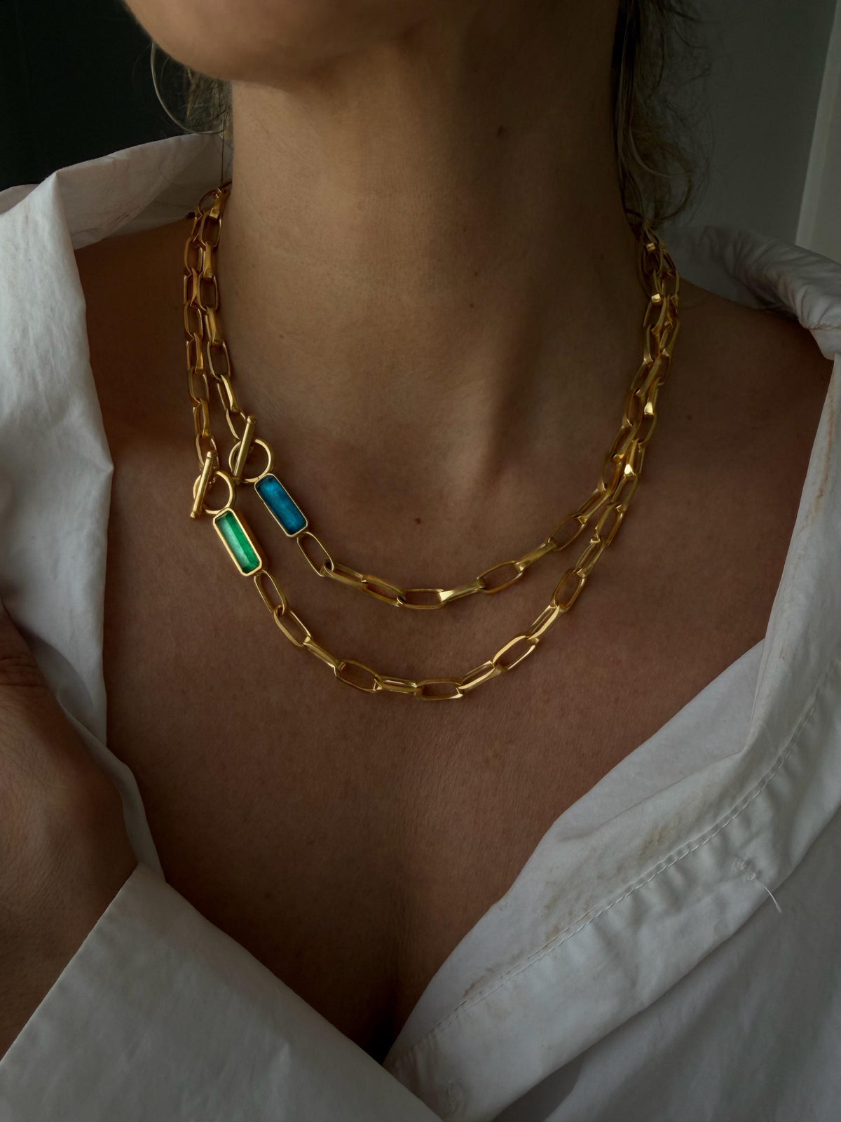 18k Gold filled Paperclip Link Chain Necklace: Gemstone solid sterling silver - KathyRossJewelry