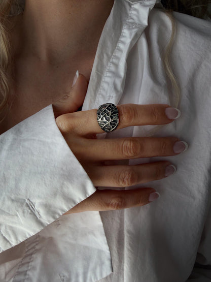 18k Gold filled silver bold with organic texture ring - KathyRossJewelry