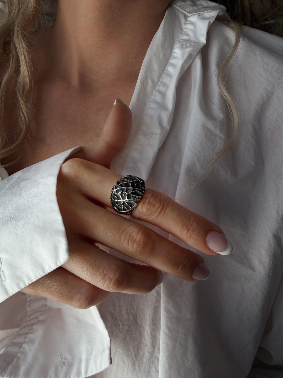 18k Gold filled silver bold with organic texture ring - KathyRossJewelry