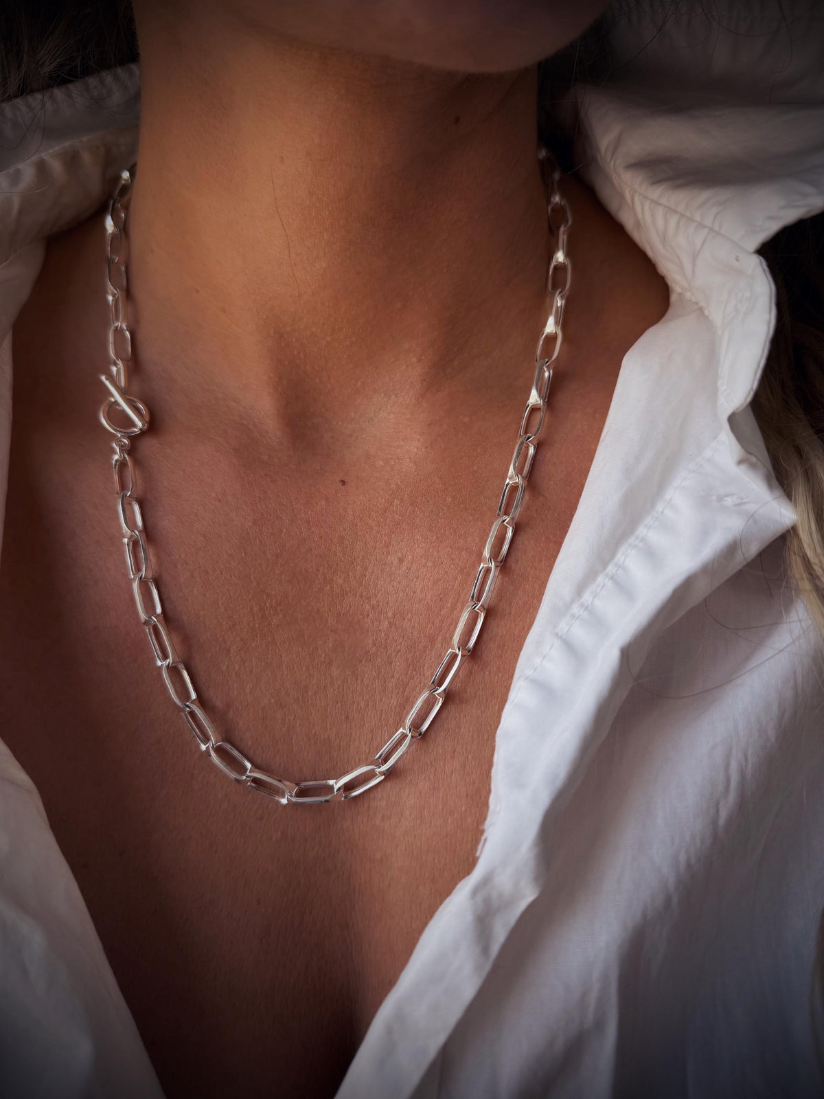Solid Sterling Silver 925 Paperclip Chain Necklace: Toggle Clasp, Unisex Necklace - KathyRossJewelry