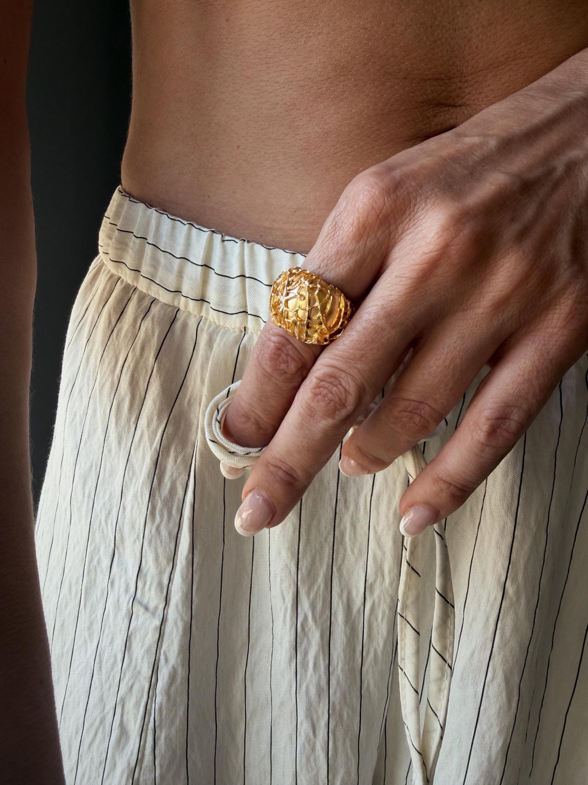 18k Gold filled silver bold with organic texture ring - KathyRossJewelry