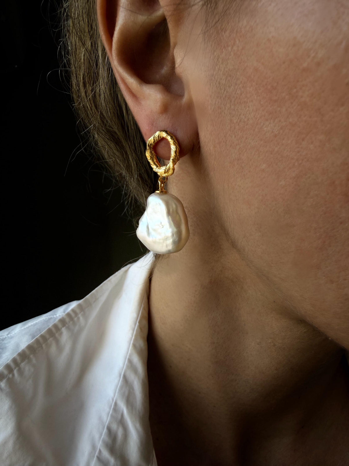 Baroque Pearl Drop Earrings: Gold Filled Sterling Silver Studs - KathyRossJewelry