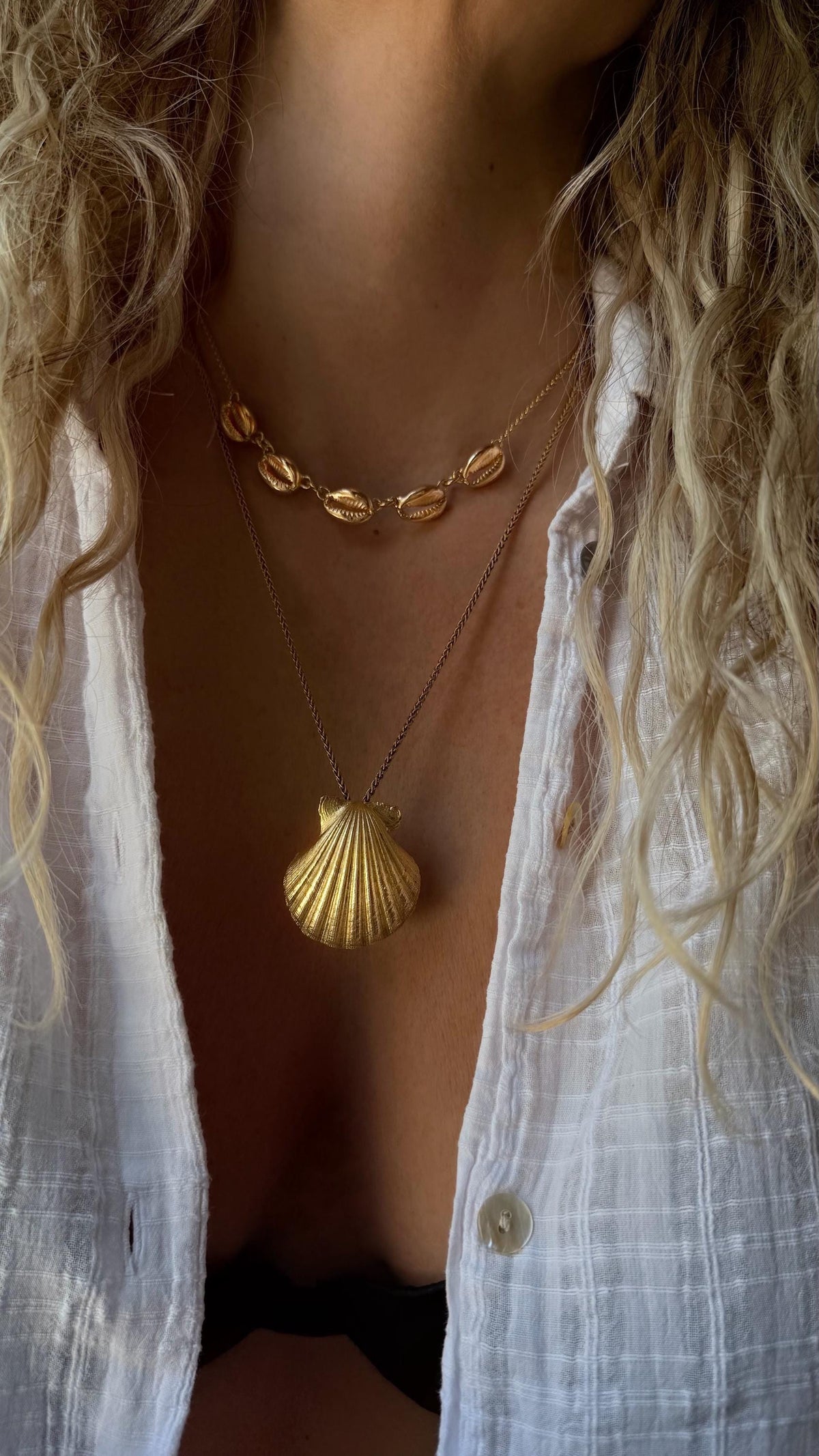 Gold Puka Shells necklace : Gold filled Sterling Silver 925 Cowrie - KathyRossJewelry
