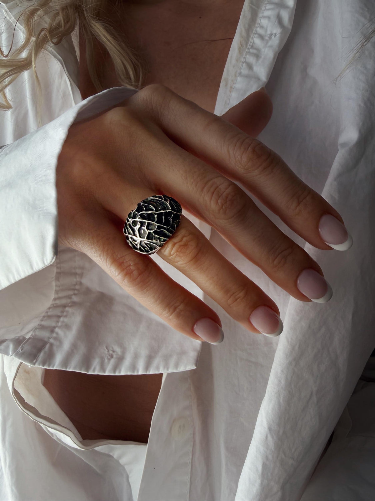 18k Gold filled silver bold with organic texture ring - KathyRossJewelry