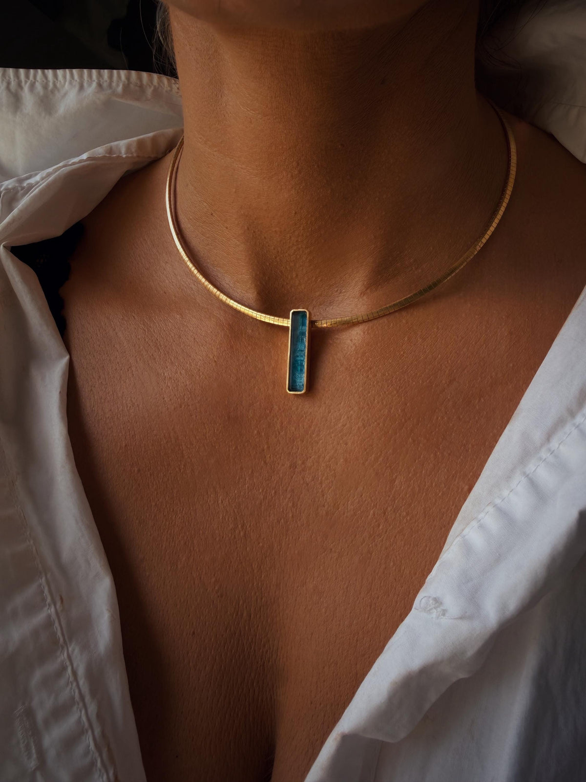 Gold Filled Sterling Silver Choker Necklace, Gemstone Pendant, flexible Omega Chain - KathyRossJewelry