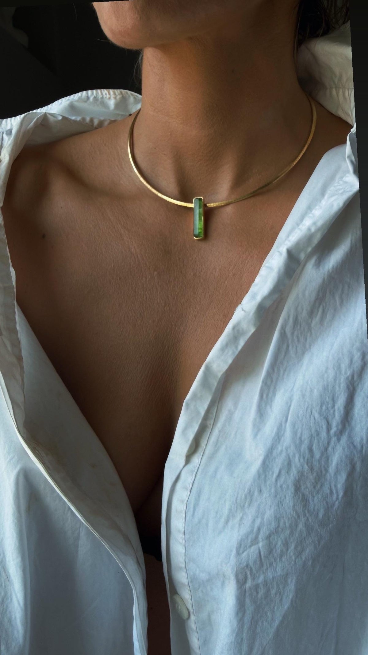 Gold Filled Sterling Silver Choker Necklace, Gemstone Pendant, flexible Omega Chain - KathyRossJewelry