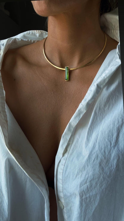 Gold Filled Sterling Silver Choker Necklace, Gemstone Pendant, flexible Omega Chain - KathyRossJewelry