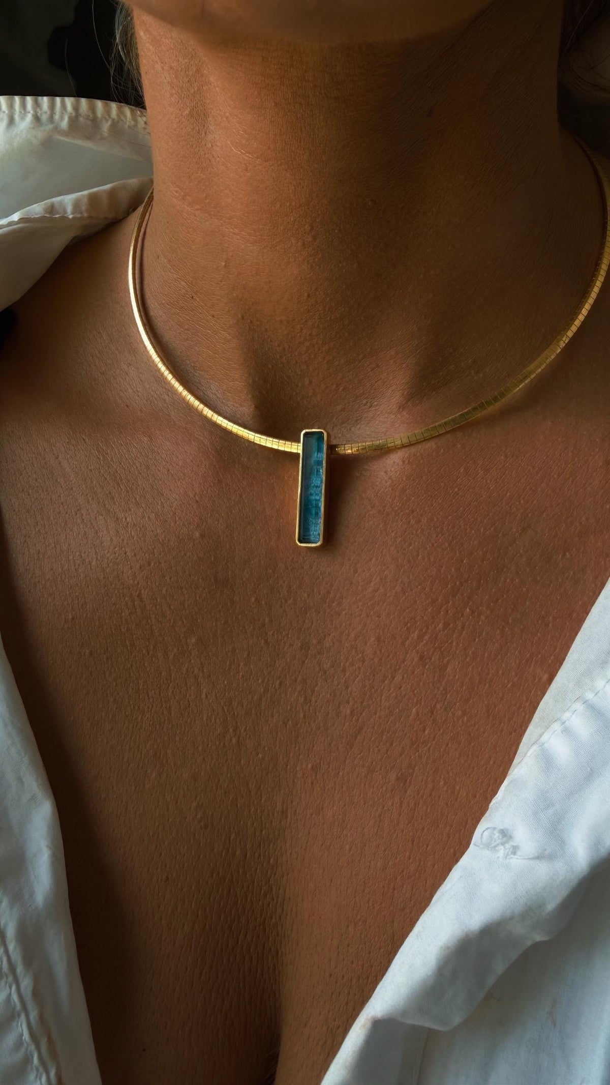 Gold Filled Sterling Silver Choker Necklace, Gemstone Pendant, flexible Omega Chain - KathyRossJewelry