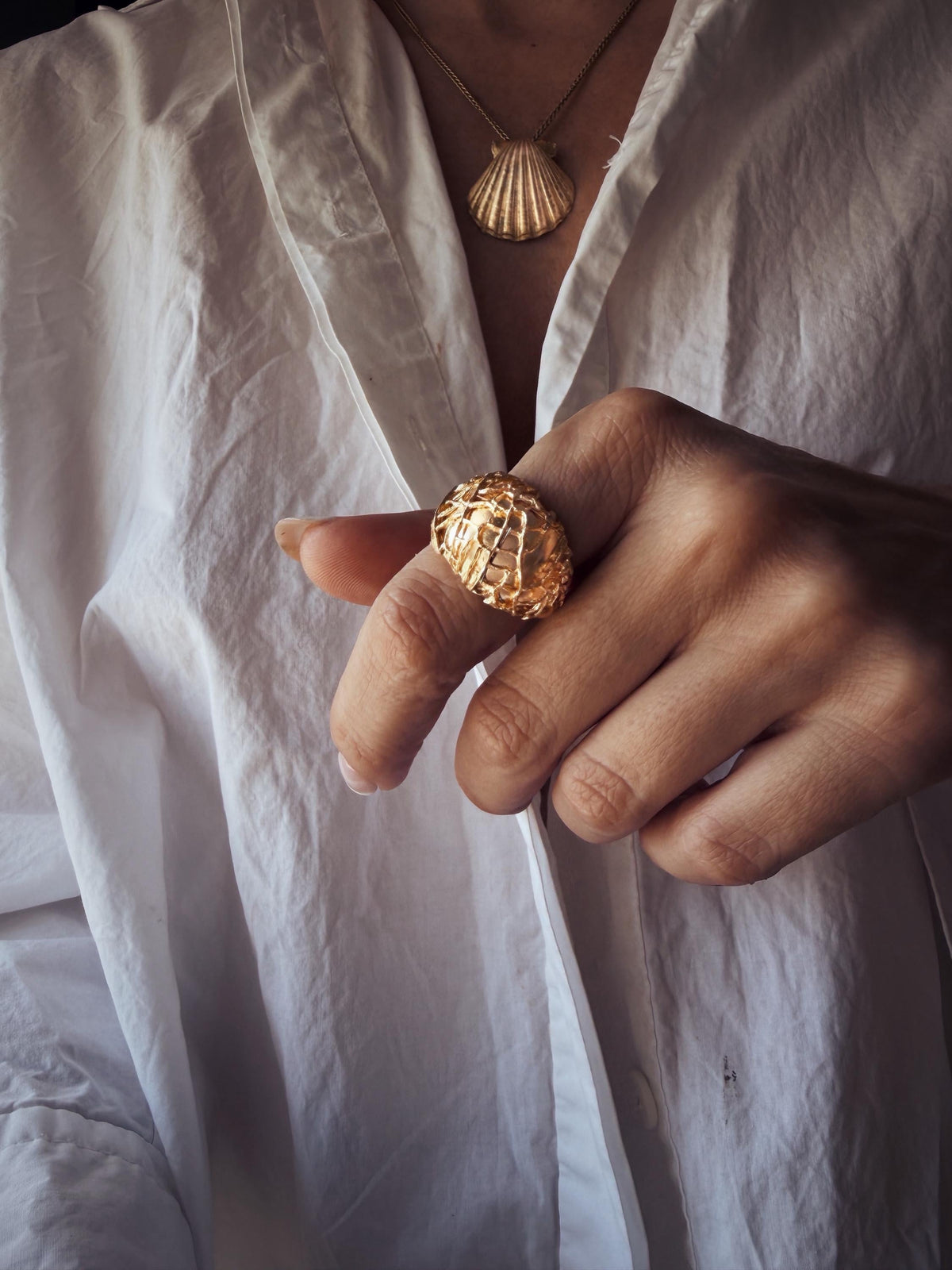 18k Gold filled silver bold with organic texture ring - KathyRossJewelry