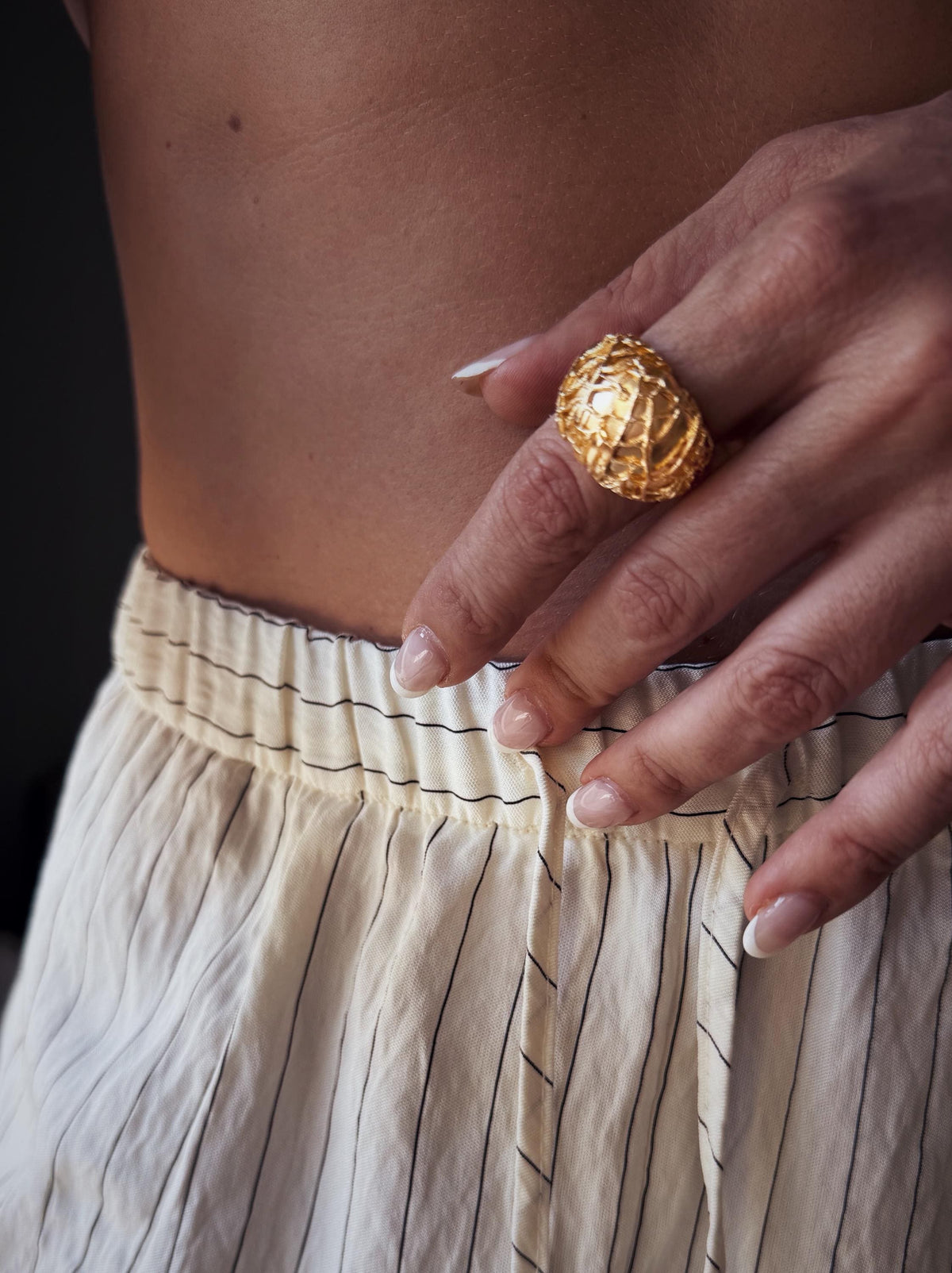18k Gold filled silver bold with organic texture ring - KathyRossJewelry