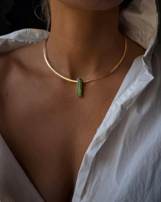 Gold Filled Sterling Silver Choker Necklace, Gemstone Pendant, flexible Omega Chain - KathyRossJewelry