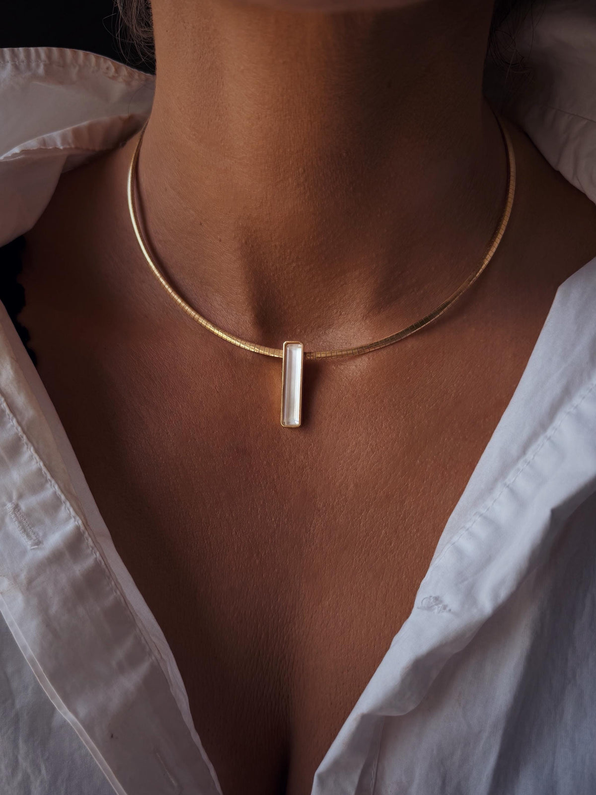Gold Filled Sterling Silver Choker Necklace, Gemstone Pendant, flexible Omega Chain - KathyRossJewelry