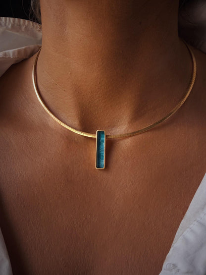 Gold Filled Sterling Silver Choker Necklace, Gemstone Pendant, flexible Omega Chain - KathyRossJewelry