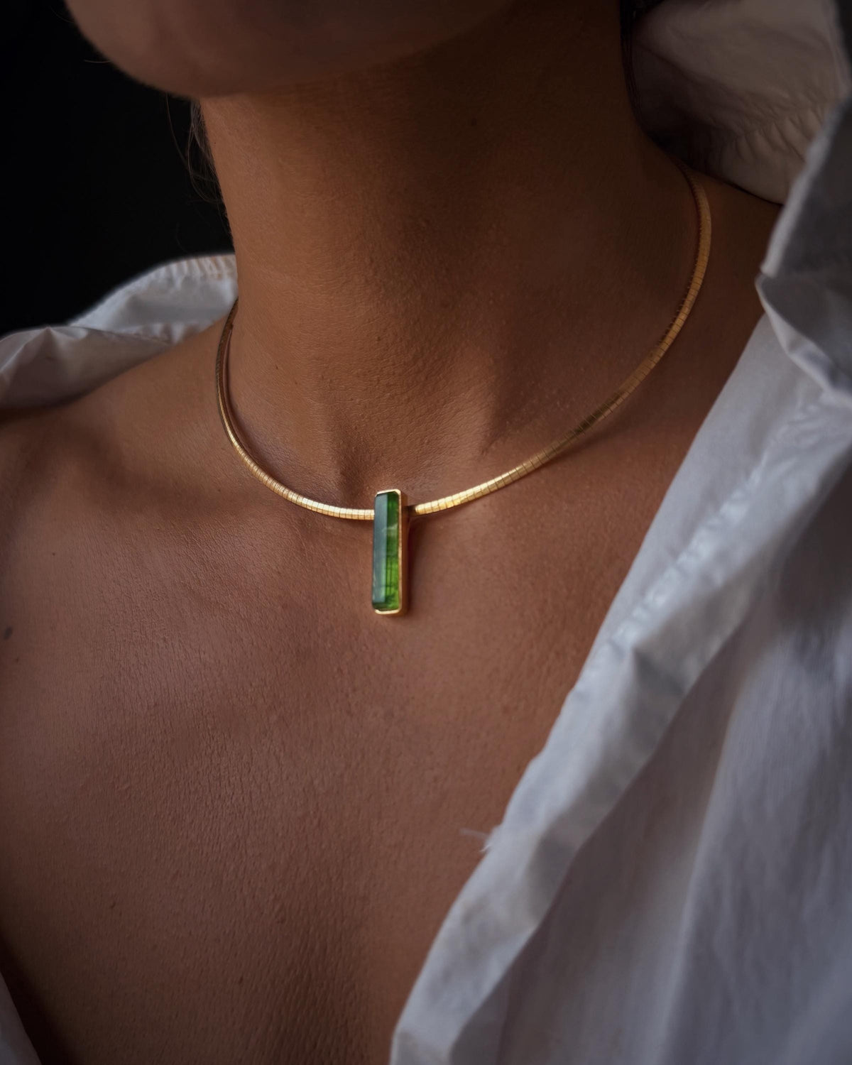 Gold Filled Sterling Silver Choker Necklace, Gemstone Pendant, flexible Omega Chain - KathyRossJewelry
