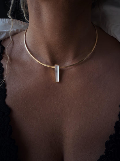 Gold Filled Sterling Silver Choker Necklace, Gemstone Pendant, flexible Omega Chain - KathyRossJewelry