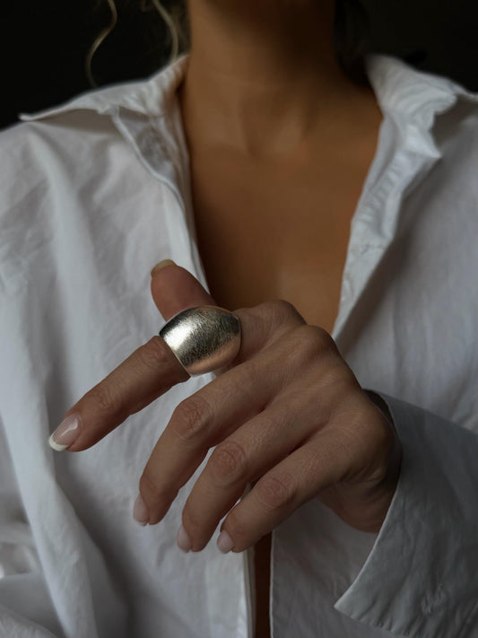 Sterling Silver wide band with texture Ring - KathyRossJewelry