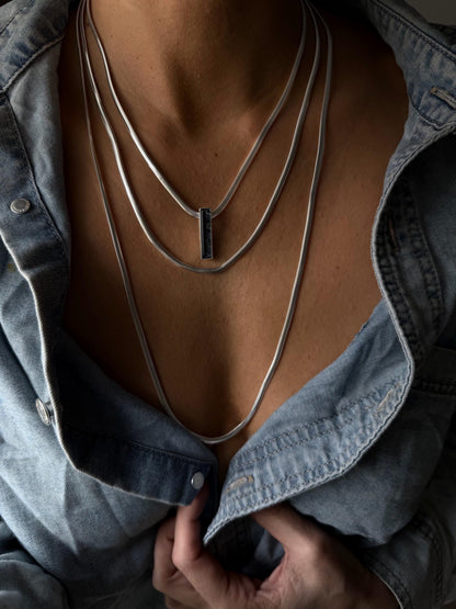 Silver Multi-Chain Necklace: Bar Pendant, Snake Chain, Precious gemstone - KathyRossJewelry