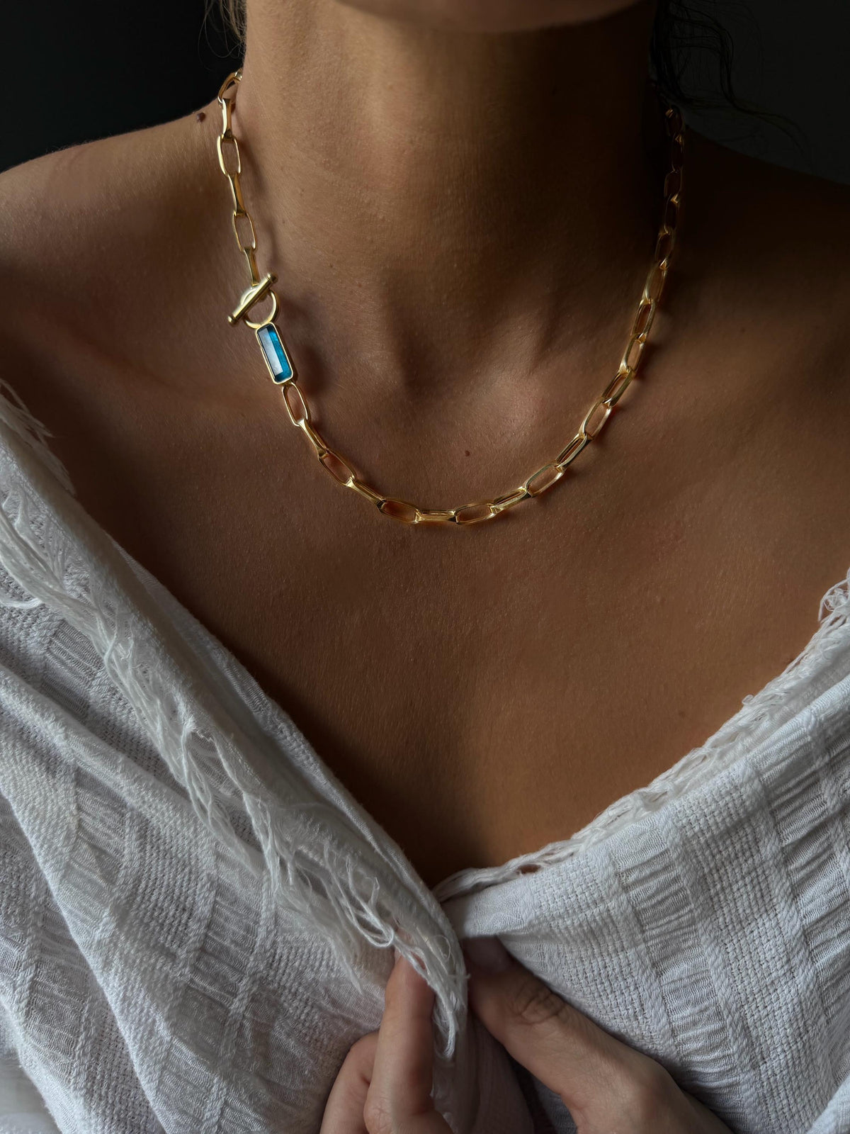 18k Gold filled Paperclip Link Chain Necklace: Gemstone solid sterling silver - KathyRossJewelry