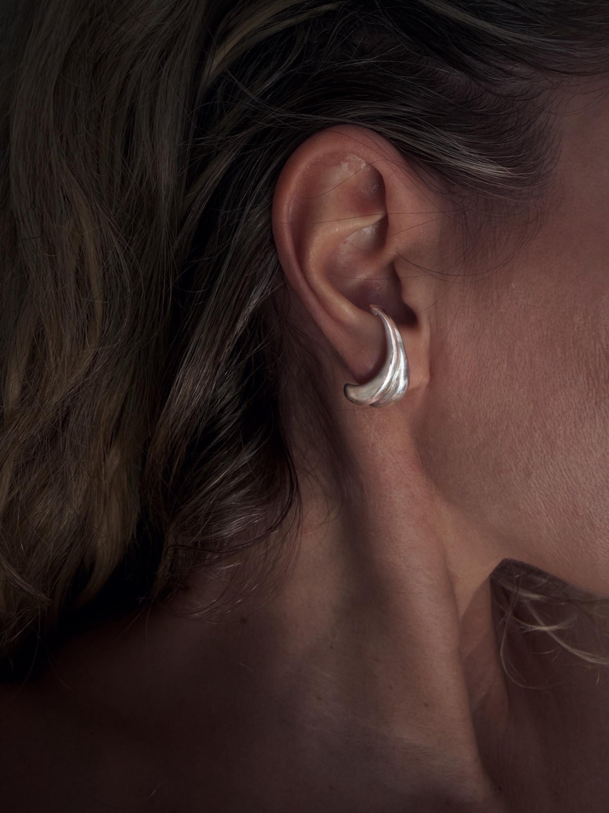 Sterling silver 925 curvy sculptural earrings suspenders , pair ear cuffs for piercing ears - KathyRossJewelry