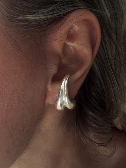 Sterling silver 925 curvy sculptural earrings suspenders , pair ear cuffs for piercing ears - KathyRossJewelry