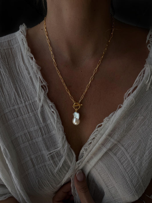 Baroque Pearl Necklace: Gold filled Sterling Silver Paperclip Chain, Toggle Clasp - KathyRossJewelry