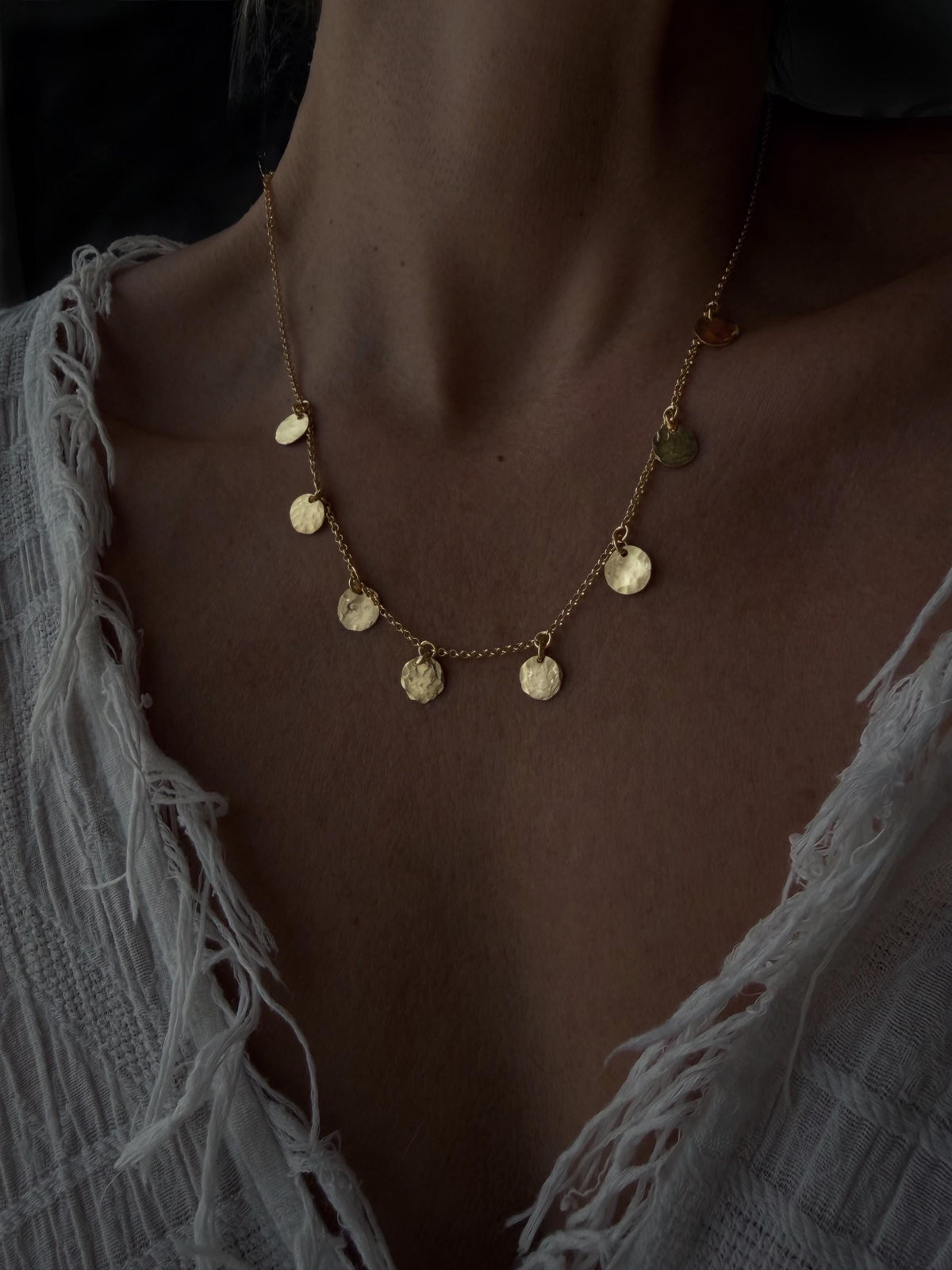 18k Gold filled sterling Silver 925 hammered round charms Necklace - KathyRossJewelry