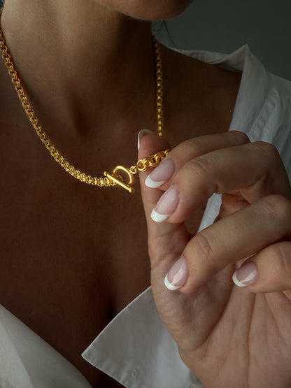 Thick bold rolo chain necklace : 18k gold filled sterling silver with t clasp - KathyRossJewelry