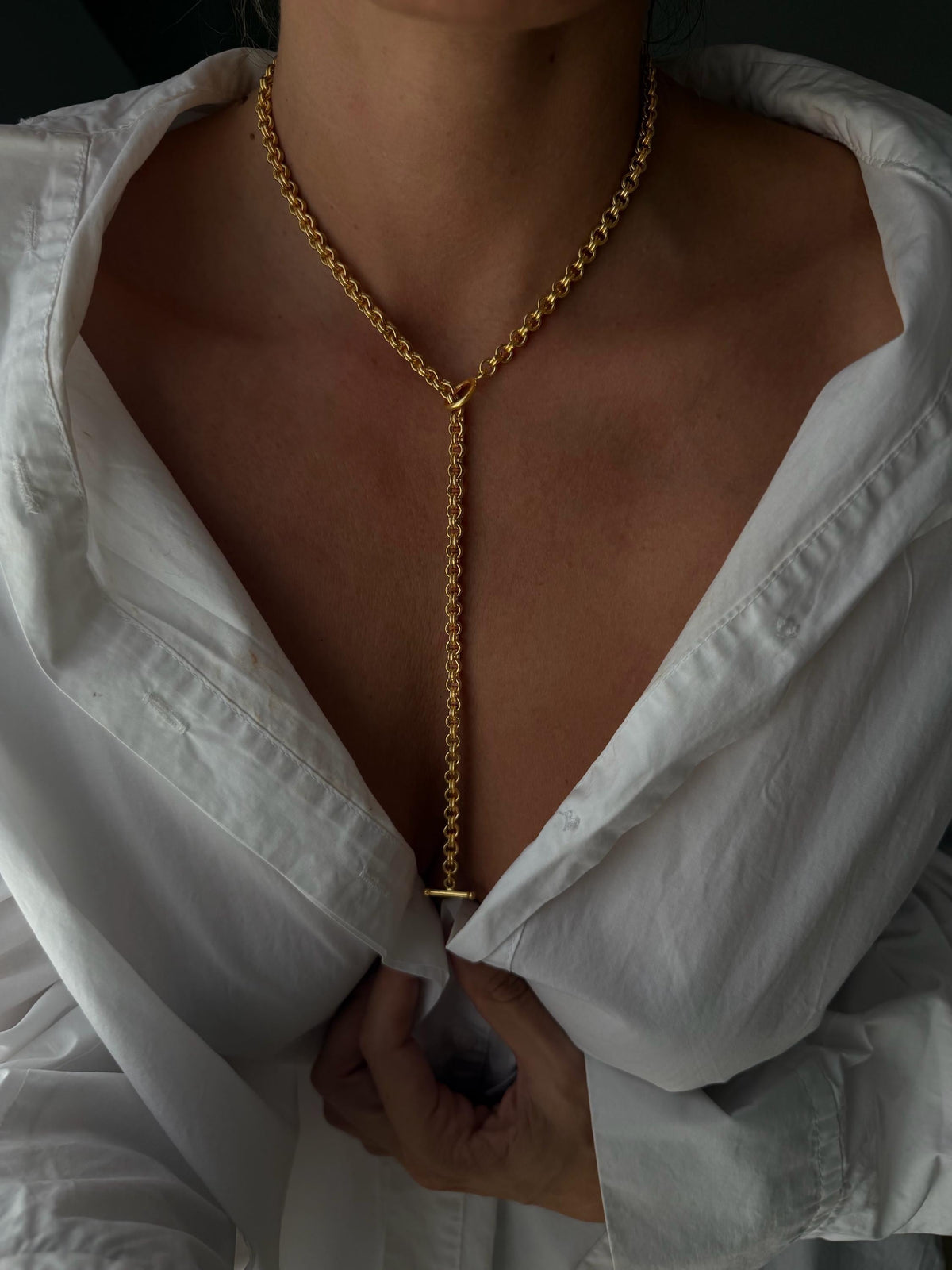 Thick bold rolo chain necklace : 18k gold filled sterling silver with t clasp - KathyRossJewelry
