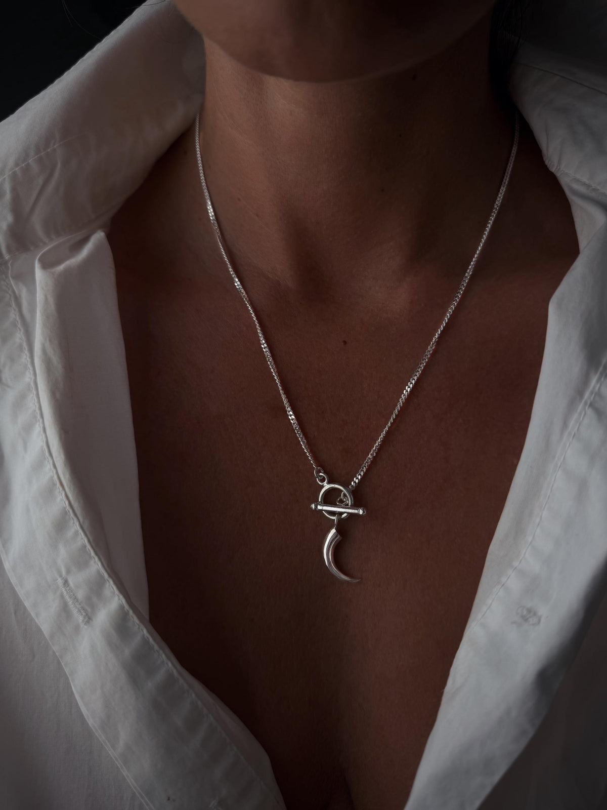 Sterling silver 925 curb cuba chain necklace with t bar toggle clasp and charm - KathyRossJewelry