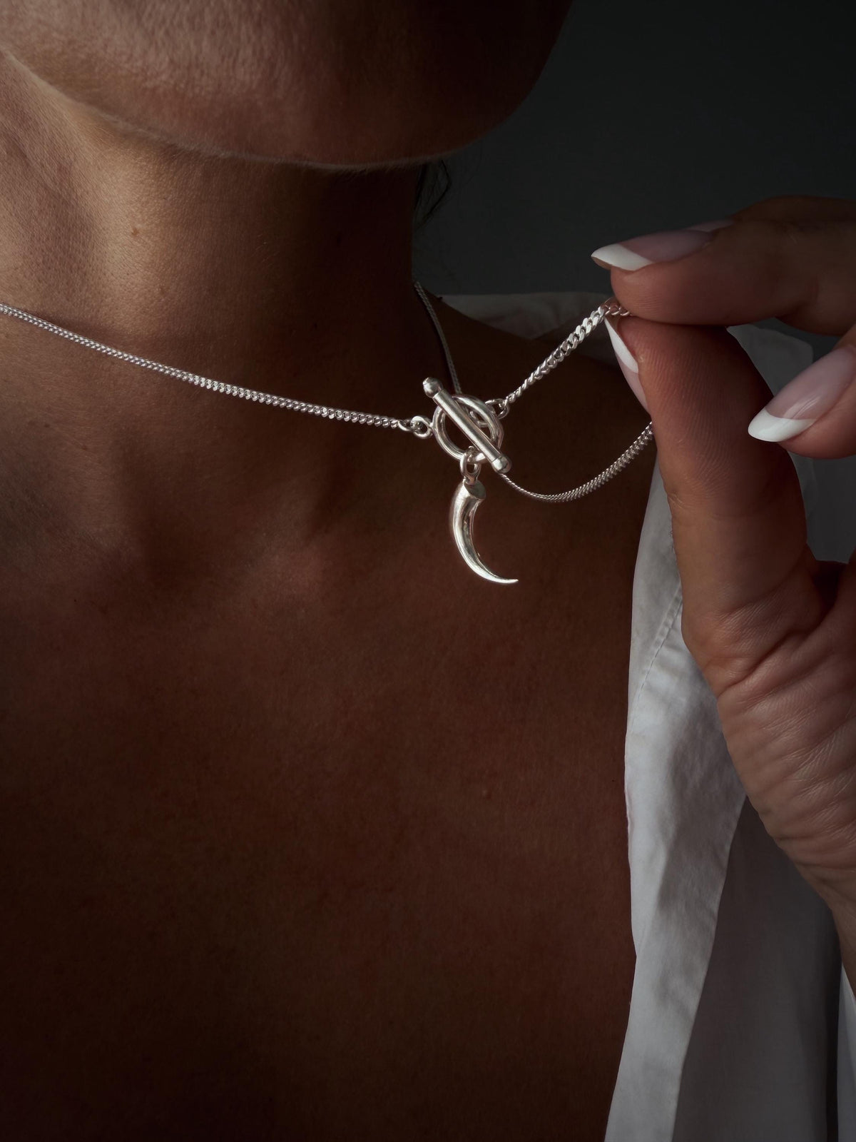 Sterling silver 925 curb cuba chain necklace with t bar toggle clasp and charm - KathyRossJewelry