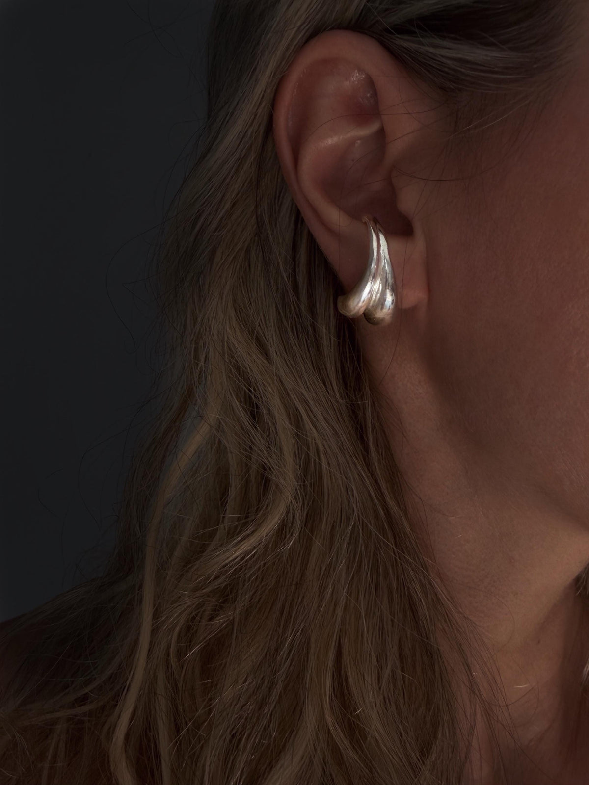 Sterling silver 925 curvy sculptural earrings suspenders , pair ear cuffs for piercing ears - KathyRossJewelry