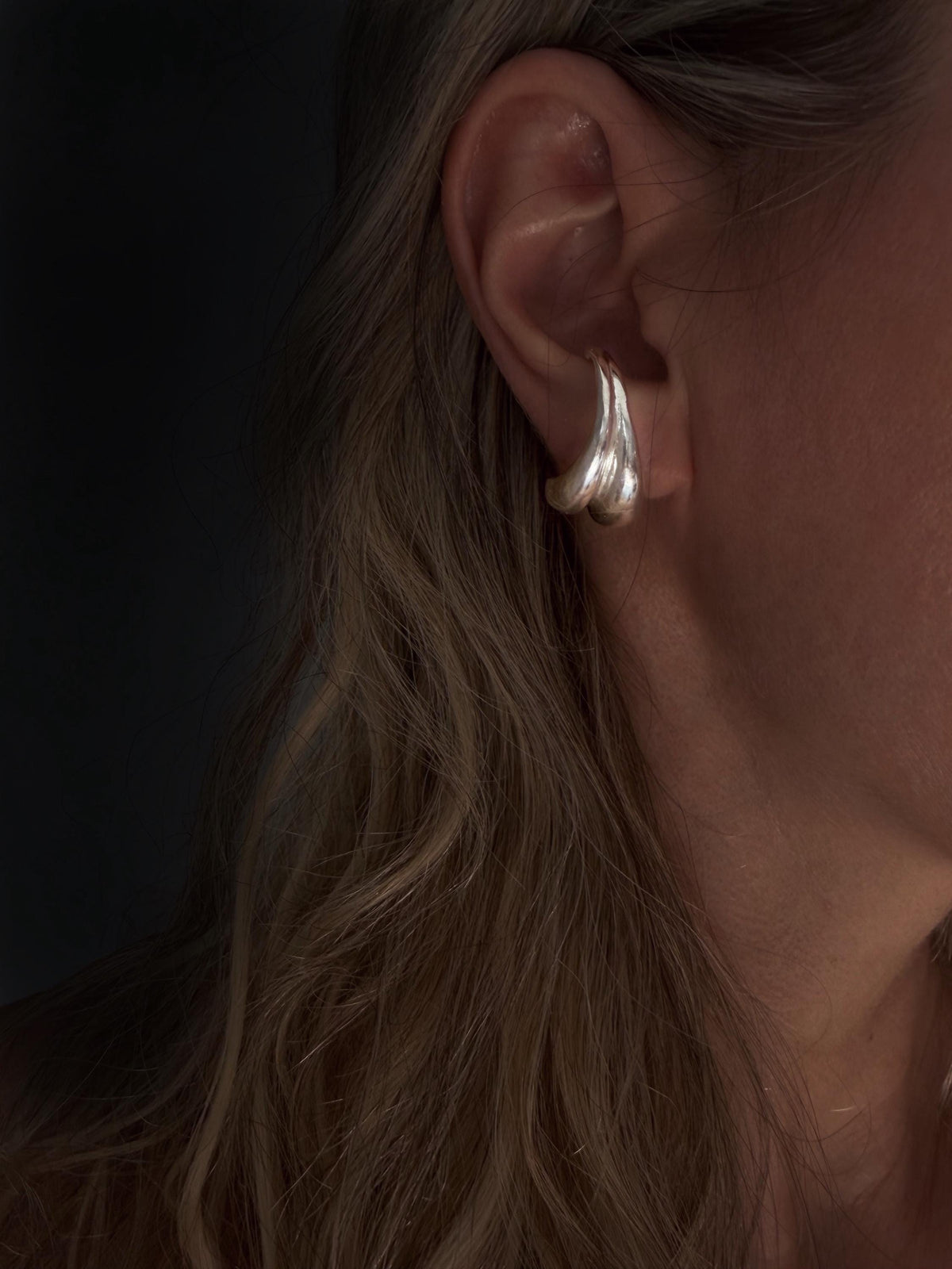 Sterling silver 925 curvy sculptural earrings suspenders , pair ear cuffs for piercing ears - KathyRossJewelry
