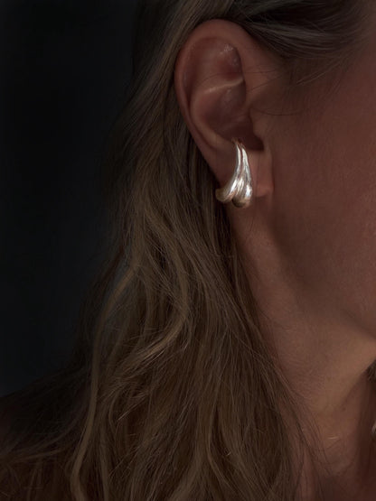 Sterling silver 925 curvy sculptural earrings suspenders , pair ear cuffs for piercing ears - KathyRossJewelry