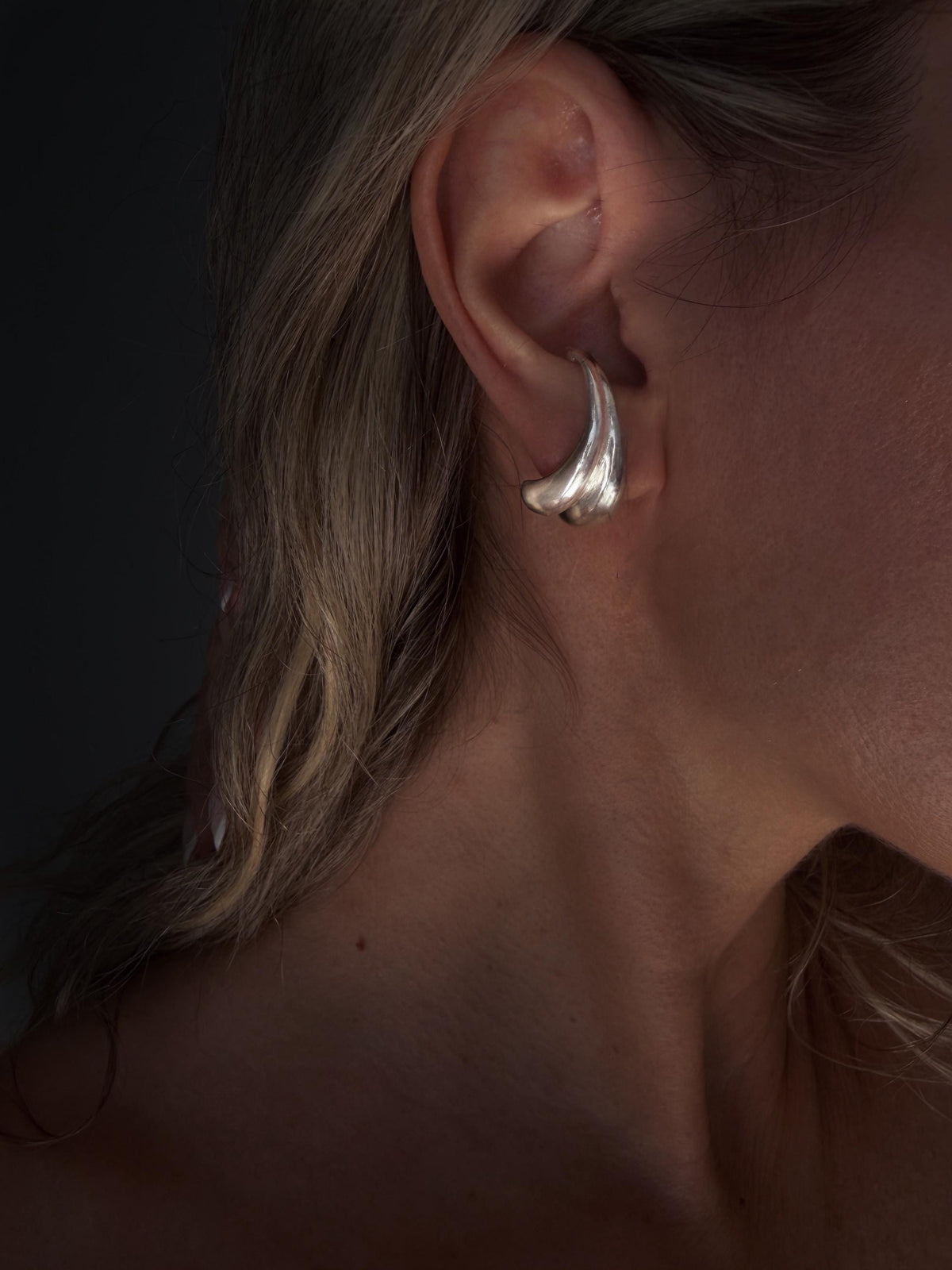 Sterling silver 925 curvy sculptural earrings suspenders , pair ear cuffs for piercing ears - KathyRossJewelry