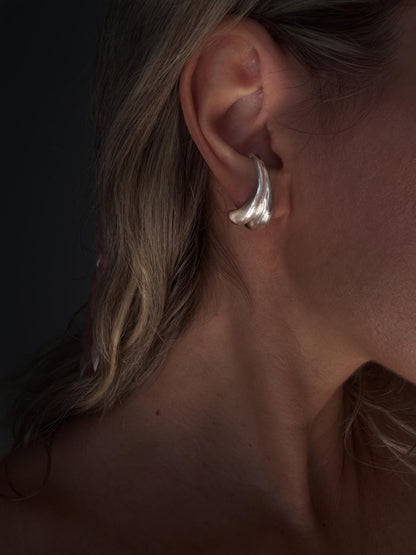 Sterling silver 925 curvy sculptural earrings suspenders , pair ear cuffs for piercing ears - KathyRossJewelry