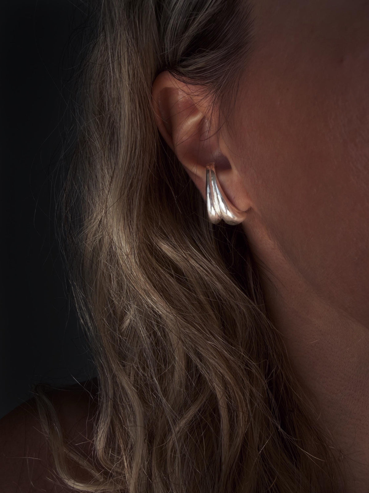 Sterling silver 925 curvy sculptural earrings suspenders , pair ear cuffs for piercing ears - KathyRossJewelry