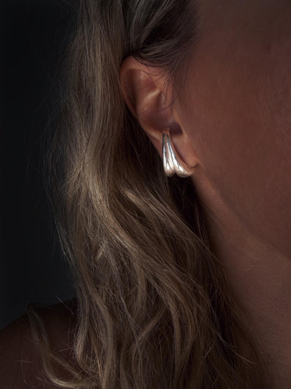 Sterling silver 925 curvy sculptural earrings suspenders , pair ear cuffs for piercing ears - KathyRossJewelry