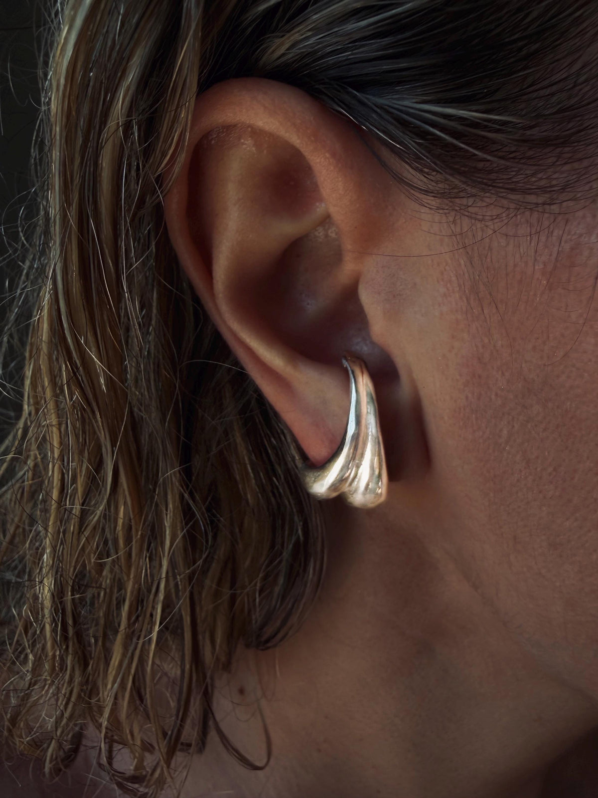 Sterling silver 925 curvy sculptural earrings suspenders , pair ear cuffs for piercing ears - KathyRossJewelry