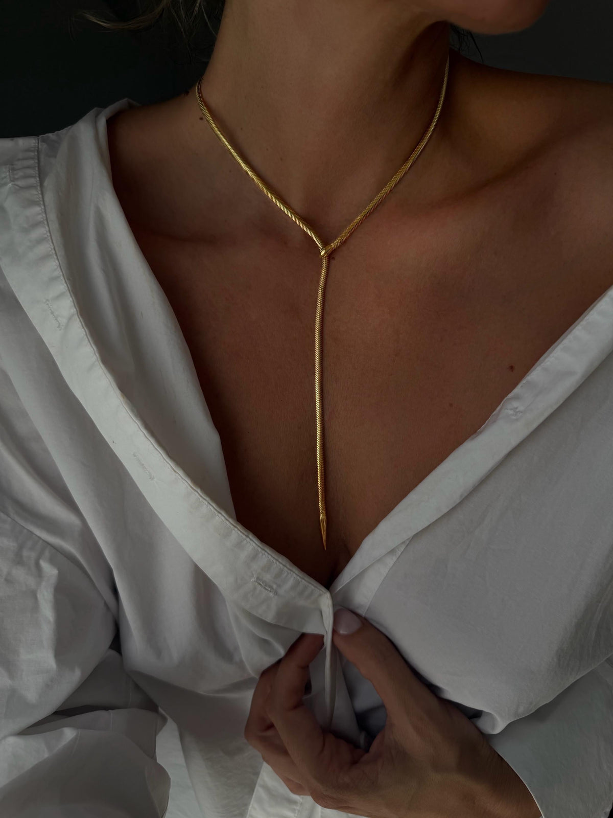 Snake Lariat Necklace: 18K gold filled on sterling silver 925 - KathyRossJewelry