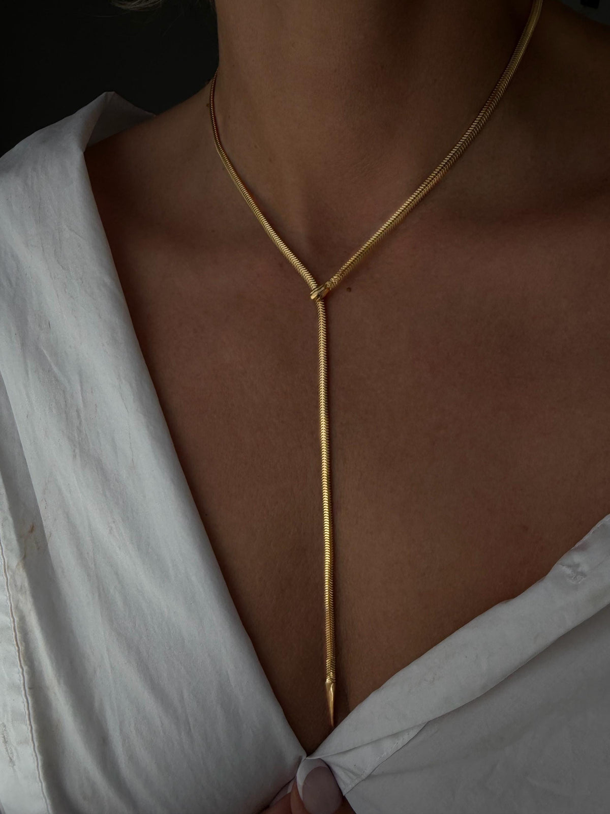 Snake Lariat Necklace: 18K gold filled on sterling silver 925 - KathyRossJewelry