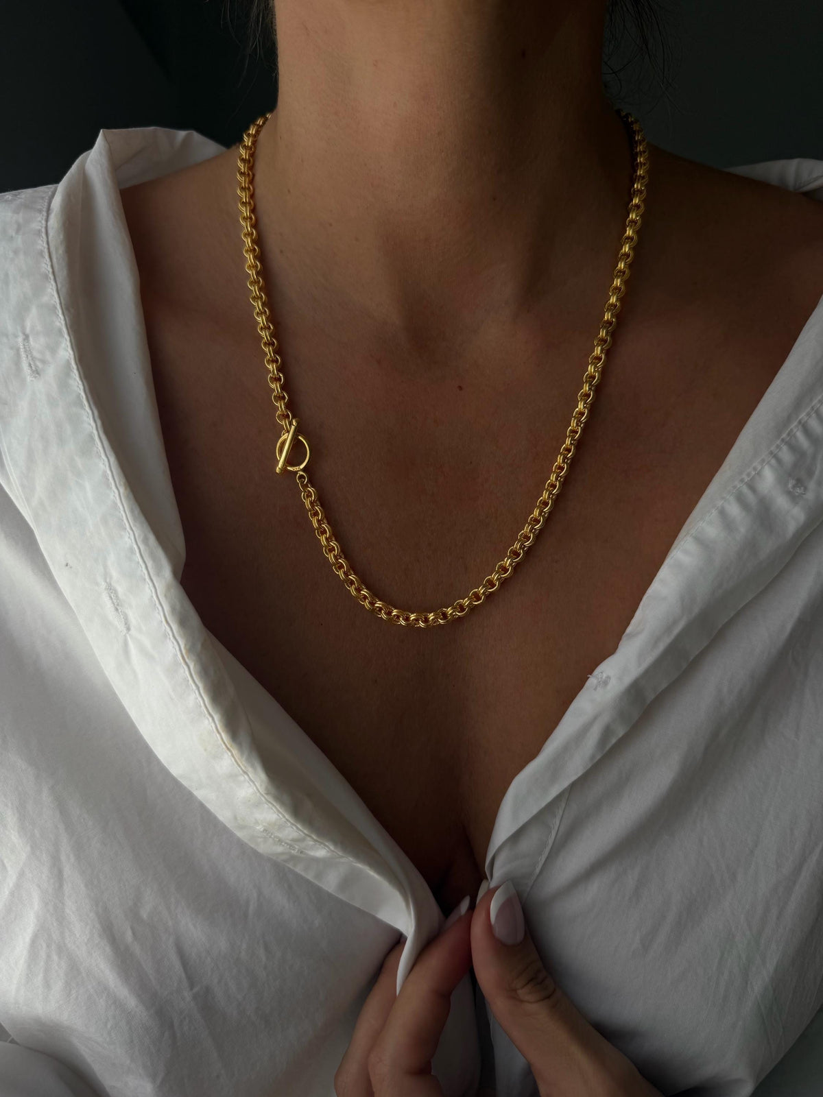 Thick bold rolo chain necklace : 18k gold filled sterling silver with t clasp - KathyRossJewelry