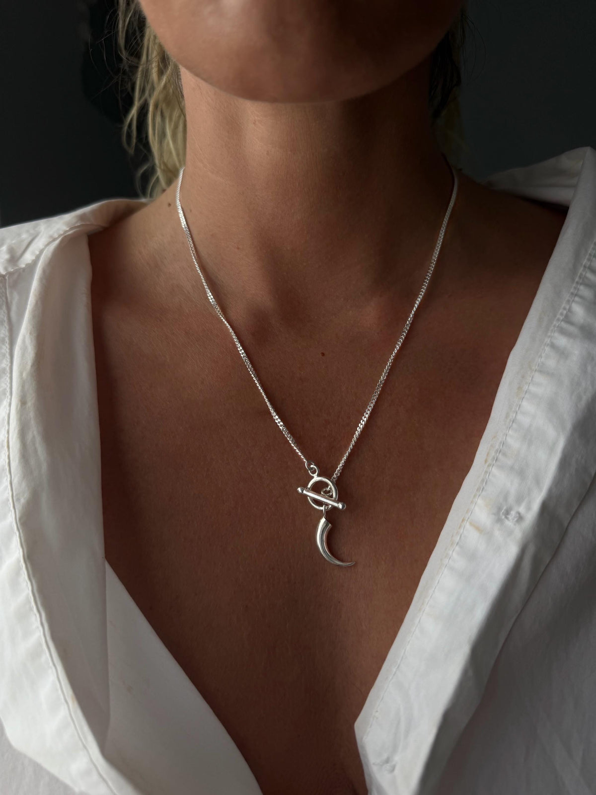 Sterling silver 925 curb cuba chain necklace with t bar toggle clasp and charm - KathyRossJewelry