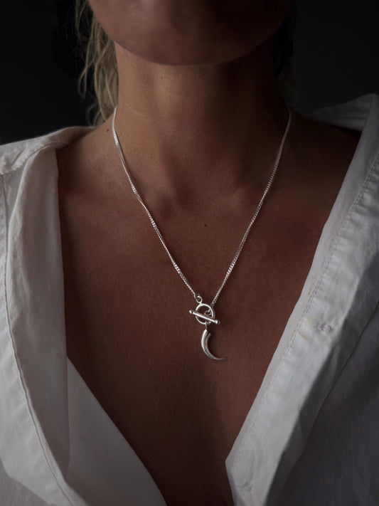 Sterling silver 925 curb cuba chain necklace with t bar toggle clasp and charm - KathyRossJewelry