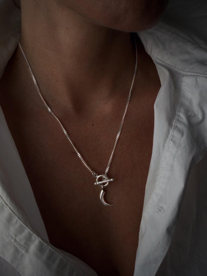 Sterling silver 925 curb cuba chain necklace with t bar toggle clasp and charm - KathyRossJewelry