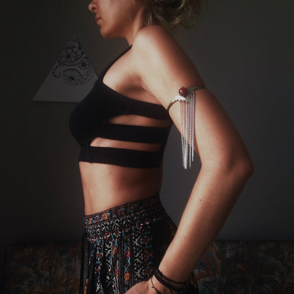 Upper Arm Cuff silver : Fringe Chain Bracelet with Carnelian/Onyx - KathyRossJewelry