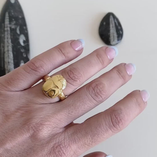 Gold Egyptian Scarab Ring: 925 Silver ancient Egyptian jewelry with Hieroglyphics Protection Amulet Gift